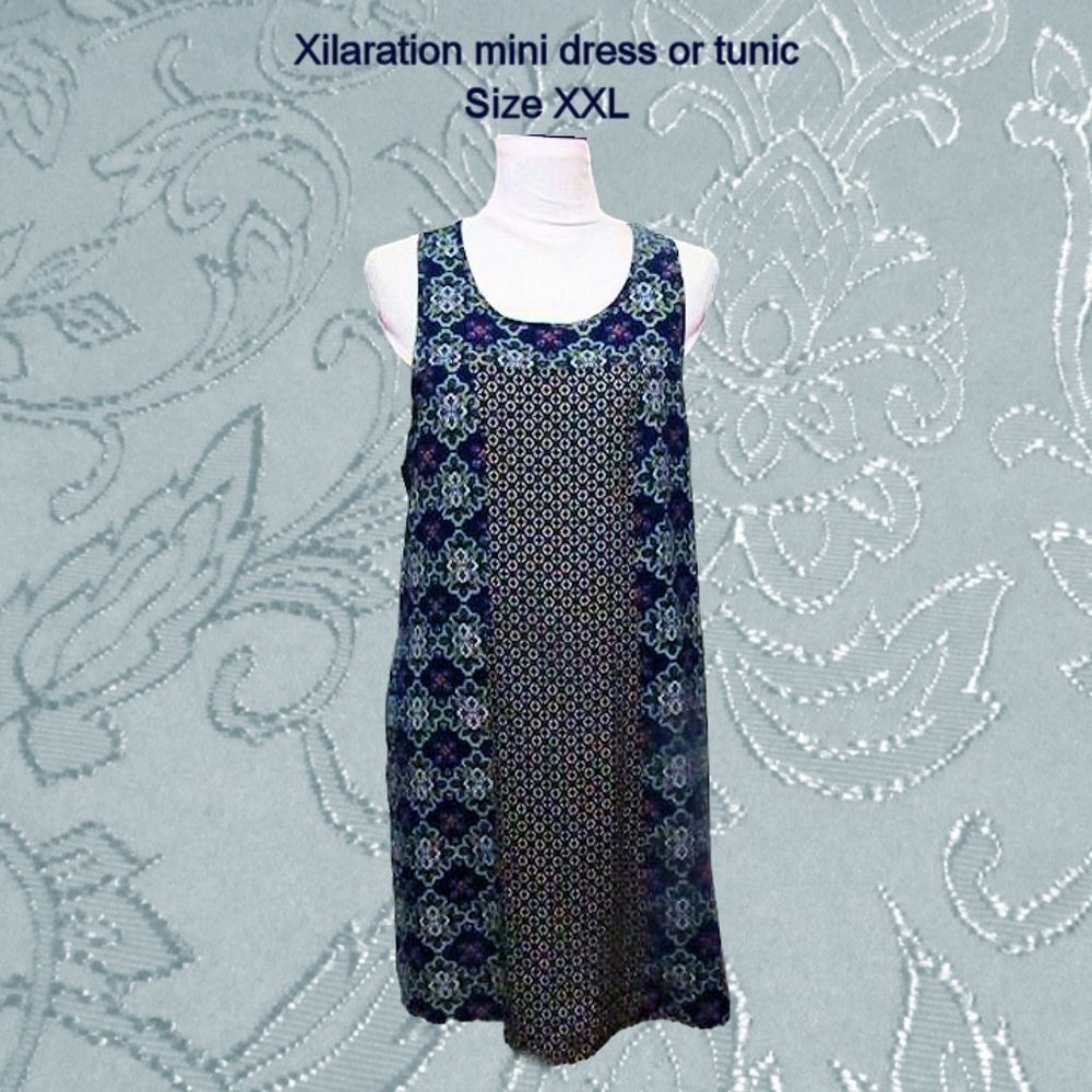 Xilaration size XXL womens  plus  mini dress sleeveless blue floral